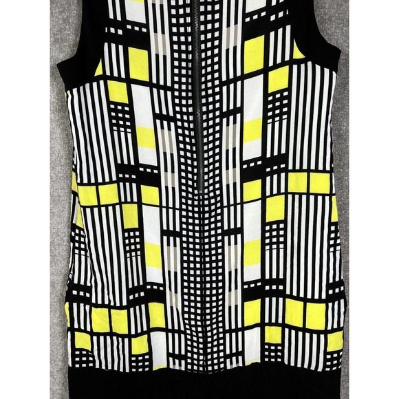 Tribal Geometric Sleeveless Dress Womens Size 8 Lined Rayon Pockets Black Yellow - Picture 14 of 16